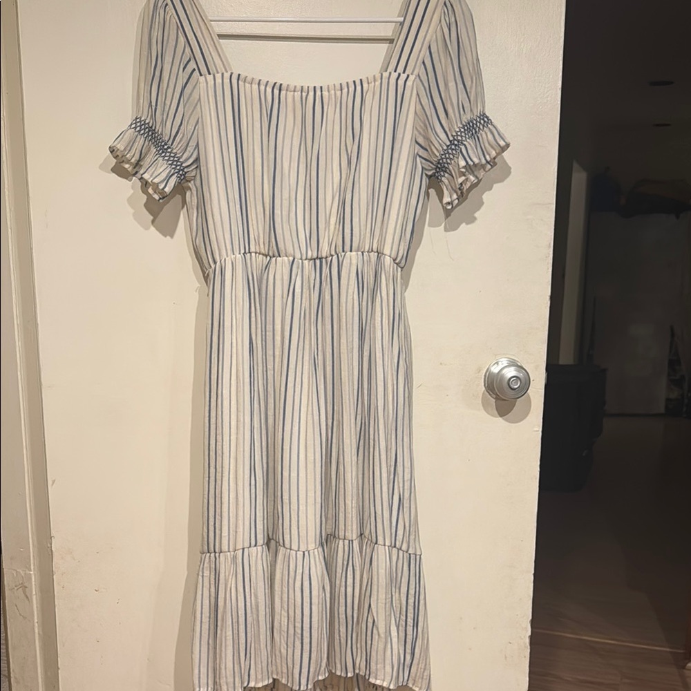Cream Ruffled Puff Sleeve Midi Sundress